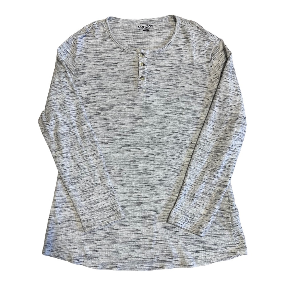Sunday Gray and White Long Sleeve Casual Henley Size L